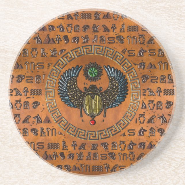 Winged Scarab /W Gems & Egyptian Hieroglyphics Underlägg (Framsidan)