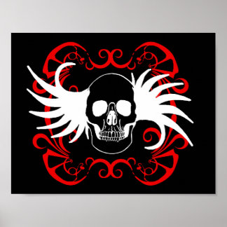 Winged Skull och Curly Design 1 Poster