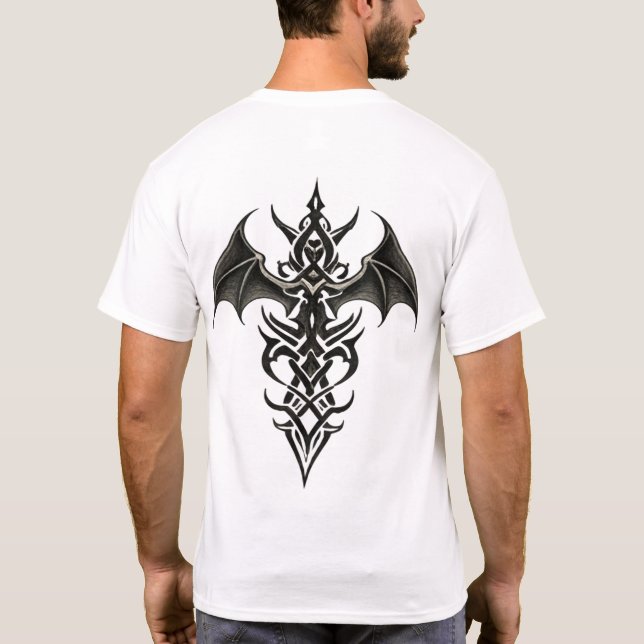 Winged Tribal Dagger Crest T Shirt (Baksida)