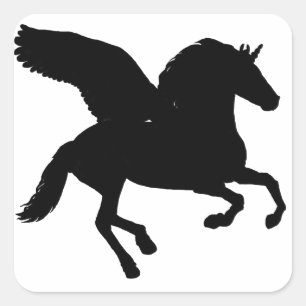 Winged Unicorn Silhouette Fyrkantigt Klistermärke