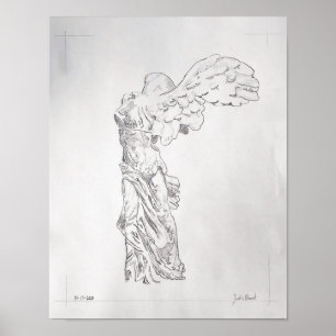 Winged Victory graphite teckning poster