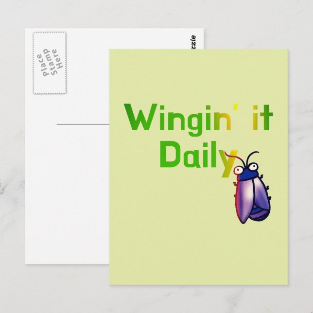 Wingin It Daily Funny Bug Humor Vykort (Fram/baksida)