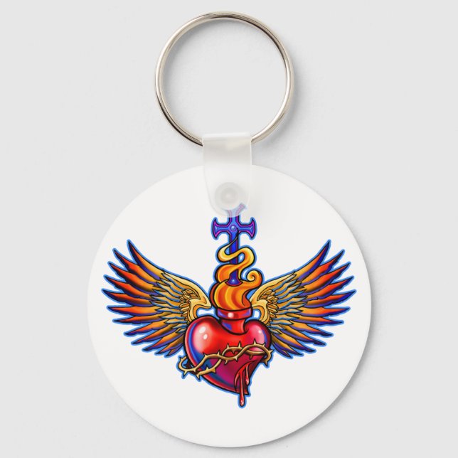 Winging Helig Heart Design Nyckelring (Framsida)