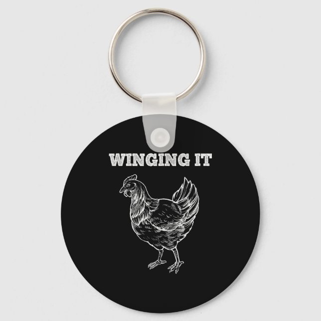 Winging It Funny Chicken Wings Lovers Quote  Nyckelring (Framsida)