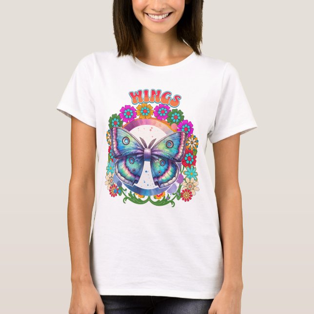 Wings Psychedelic Butterfly Floral Fram T Shirt (Framsida)