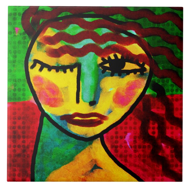 Wink Abstrakt Digital Porträtt från en kvinna Kakelplatta (Framsidan)