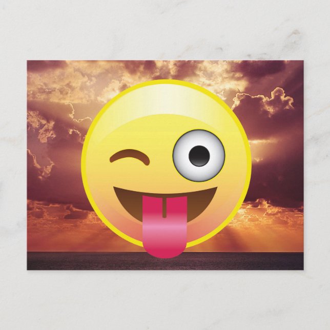 Wink Tunga ut Emoji Ocean Sunset-vykort Vykort (Framsida)