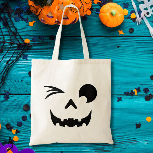 Wink Wink Jack O Lantern Pumpa Ansikte Halloween Tygkasse