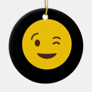 Winking Ansikte Emoji TShirt Julgransprydnad Keramik