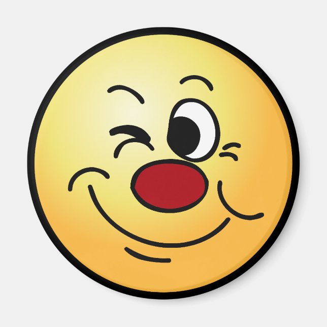 Winking Ansikte Grumpey Magnet (Framsidan)