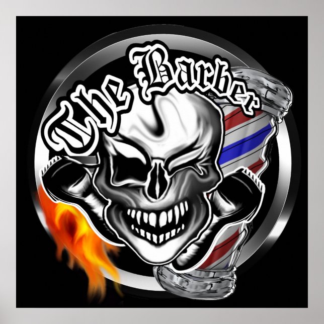 Winking Barber Skull Poster (Framsidan)