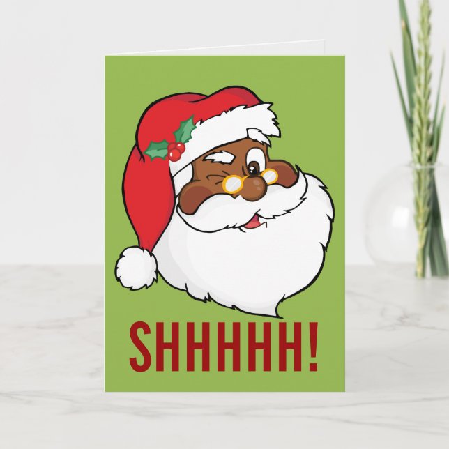 Winking Black Santa Keeping-julhemlighet Helgkort (Framsida)
