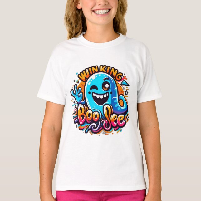 Winking Boo Jee ghost T Shirt (Framsida)