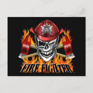 Winking Firefighter Skull och flammande axlar Vykort