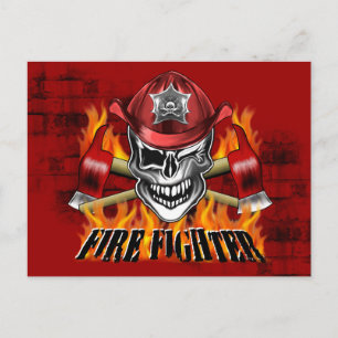 Winking Firefighter Skull och flammande axlar Vykort