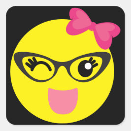 Winking Girly Emoji Fyrkantigt Klistermärke