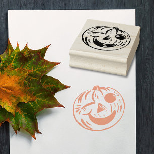 Winking Jack-o-Lantern Pumpkin Vintage Halloween Stämpel