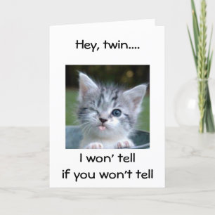 WINKING KITTEN SAYS GRATTIS PÅ FÖDELSEDAGEN TWIN-H KORT
