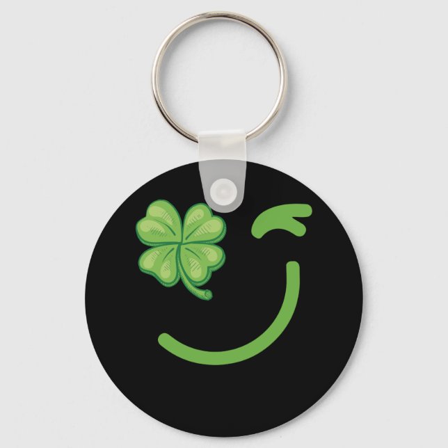 Winking Lucky Fyrklöver St. Patricks Day Nyckelring (Framsida)