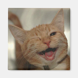 Winking Lycklig Ginger Cat Magnet
