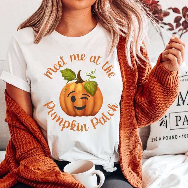 Winking Pumpkin träffade mig på Pumpkin-lappen T Shirt (Winking Pumpkin Meet Me At The Pumpkin Patch T-Shirt)