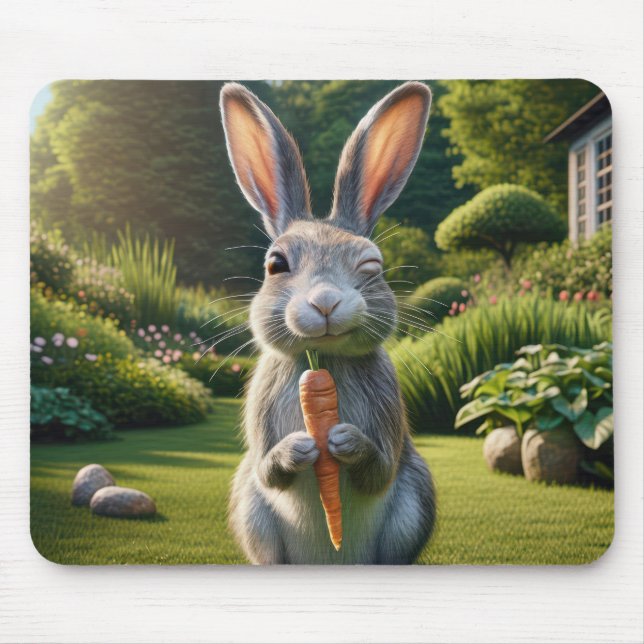 Winking Rabbit Holding a Carrot Musmatta (Framsidan)
