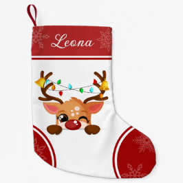 Winking Reindeer med jul Ljus i Antlers Liten Julstrumpa