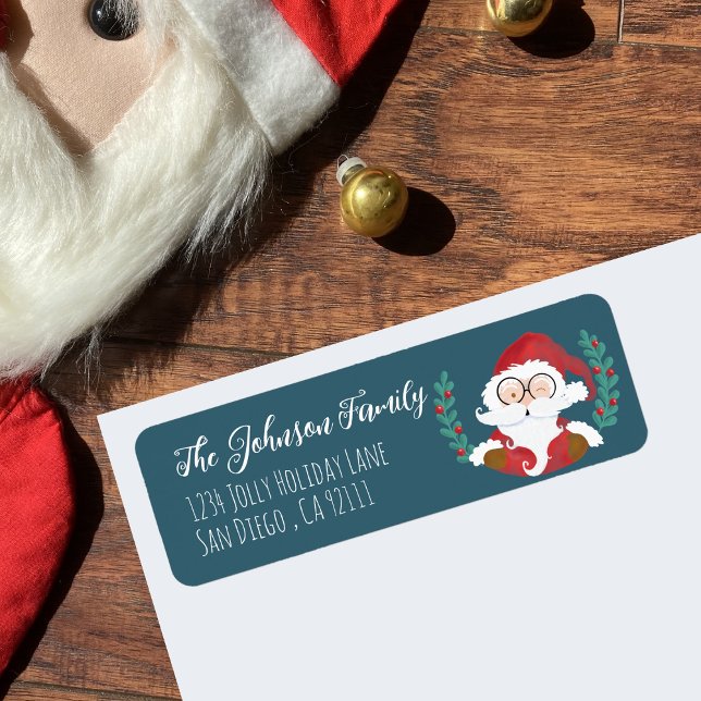 Winking Santa Blue-Returetiketter Returadress Etikett (Skapare uppladdad)