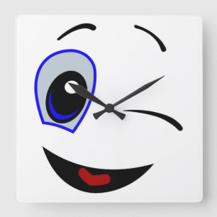 WINKING SMILEY FACE FYRKANTIG KLOCKA