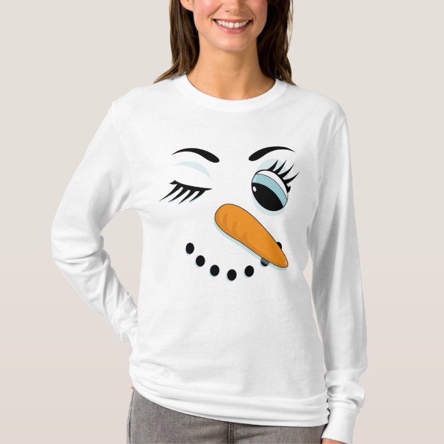 Winking Snowwomen Funny jul T Shirt (Framsida)