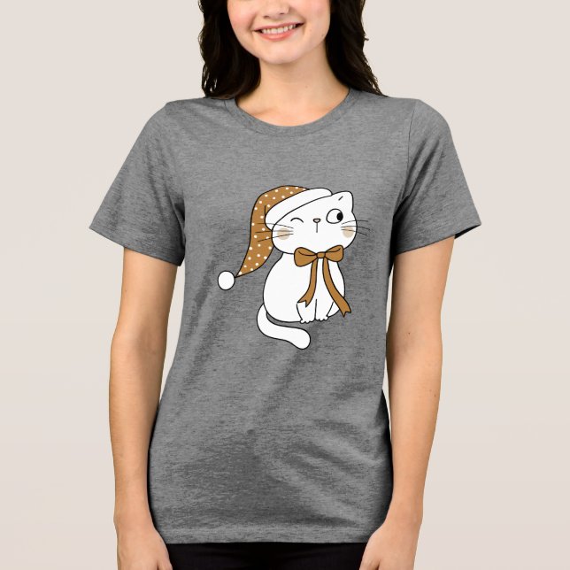 Winking Winter Cat T Shirt (Framsida)