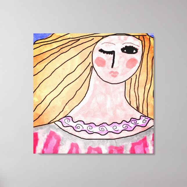 Winking Woman Abstrakt Digital Kanvastryck (Framsida)