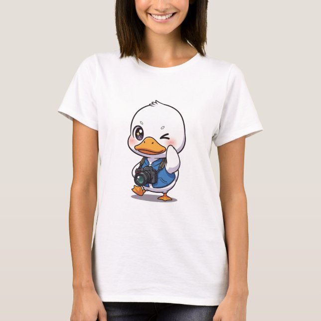 Winky Duck Explorer – Adorable Cartoon Duck T Shirt (Framsida)