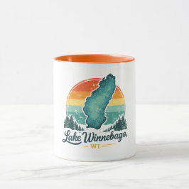 Winnebago Lake WI Solnedgång Sjökarta Kontur Mugg