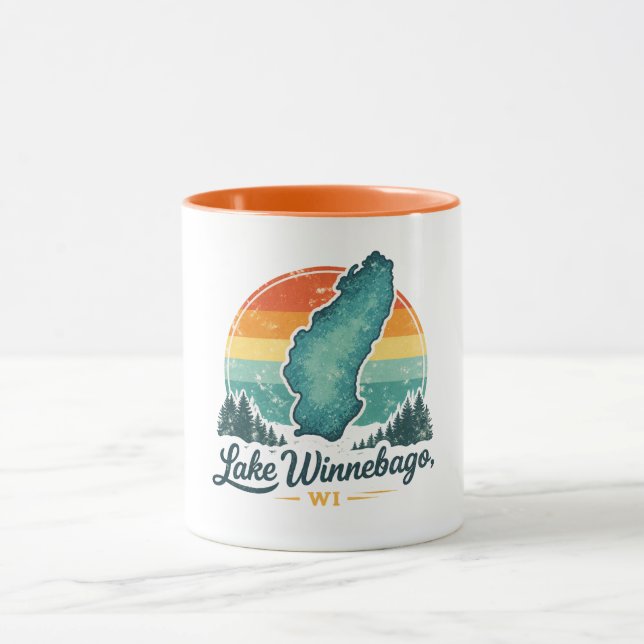 Winnebago Lake WI Solnedgång Sjökarta Kontur Mugg (Center)