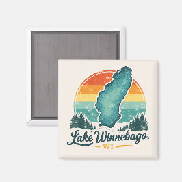 Winnebago WI Solnedgång Sjökarta Kontur Magnet