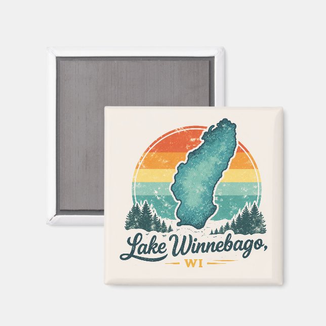 Winnebago WI Solnedgång Sjökarta Kontur Magnet (Front/Back)