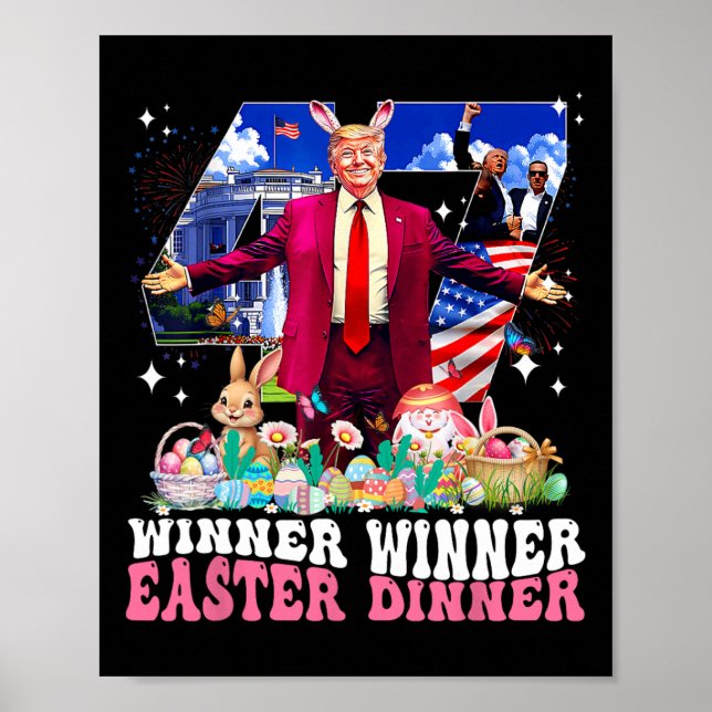 Winner Easter Dinner Trump Bunny Hunt Eggs Happy E Poster (Framsidan)
