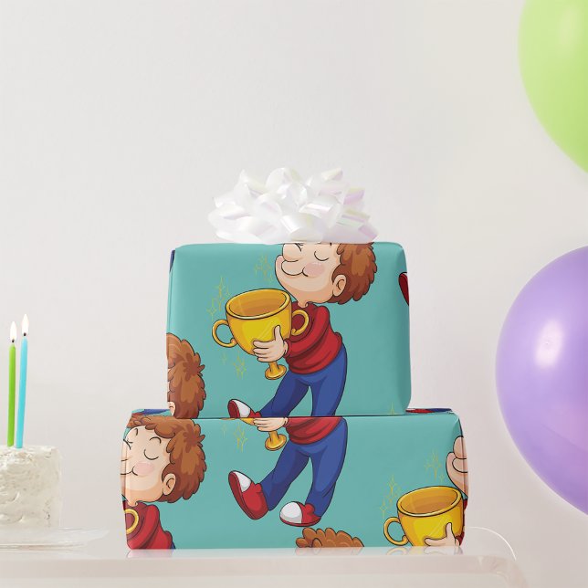 Winner för Boy Holding Golden Trophy Award Presentpapper (Skapare uppladdad)