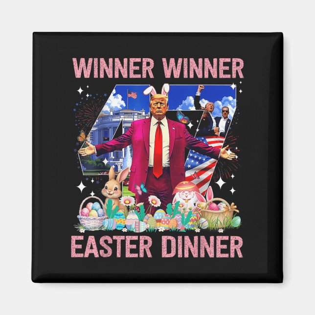 Winner Påsk Dinner Trump Bunny Hunt Eggs Lycklig E Magnet (Framsidan)
