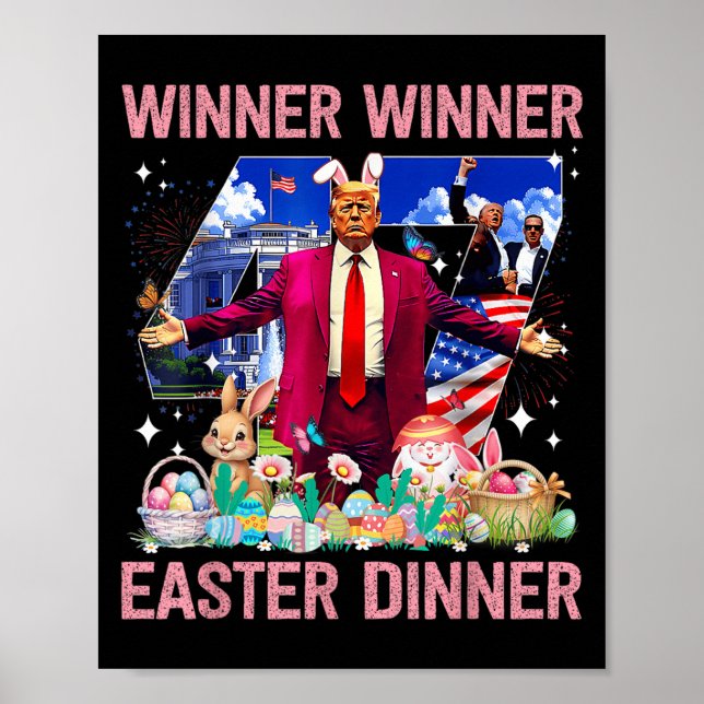 Winner Påsk Dinner Trump Bunny Hunt Eggs Lycklig E Poster (Framsidan)