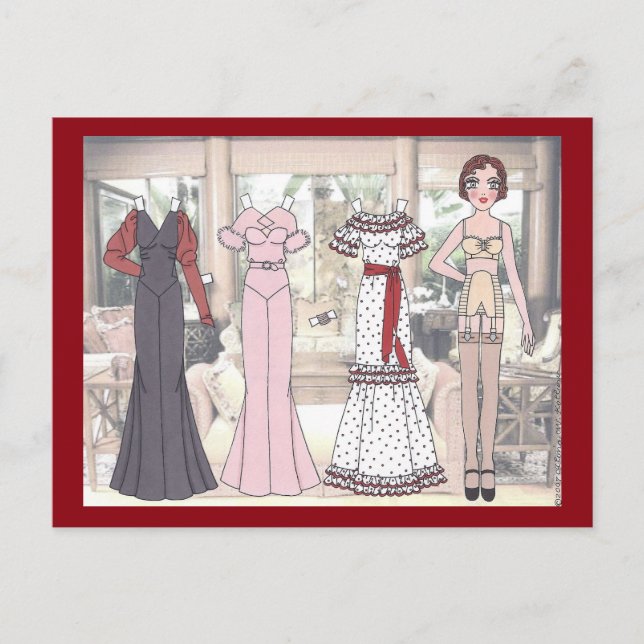 Winnie, Art Deco Dam Papper Doll från 1936 Vykort (Framsida)