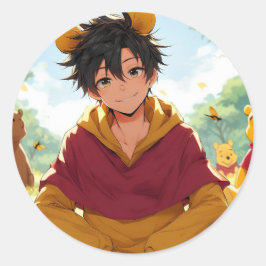 Winnie the Pooh Anime Guy V12 Sticker Runt Klistermärke