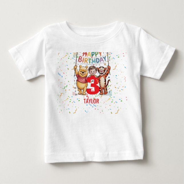 Winnie the Pooh | Happy Birthday T Shirt (Framsida)