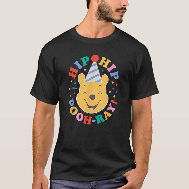 Winnie the Pooh Hip Hip Pooh ray Birthday T Shirt (Framsida)