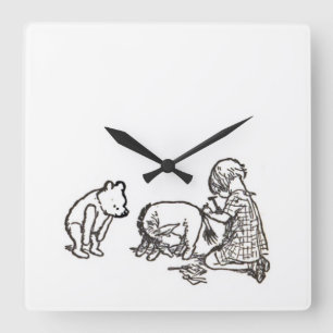 Winnie the Pooh sketch Fyrkantig Klocka