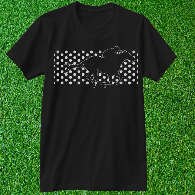 Winning Tävling Horse på Polka dots T-Shirt (Polka dots silks pattern with racehorse. Customize with any shirt and ink colors you like. )
