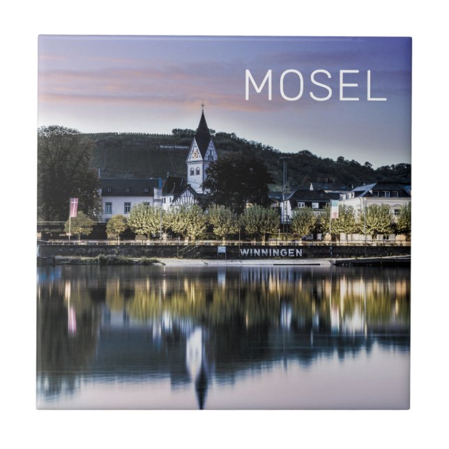 Winningen Moselle Sunset Panorama Tyskland Vintage Kakelplatta (Framsidan)