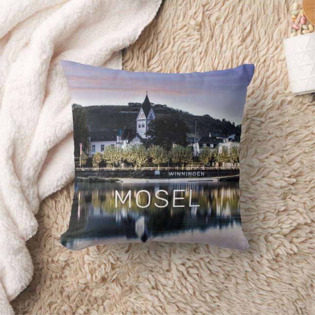 Winningen Moselle Sunset Panorama Tyskland Vintage Kudde (Filt)