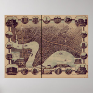 Winnipeg Manitoba 1884 antika panorama- karta Poster